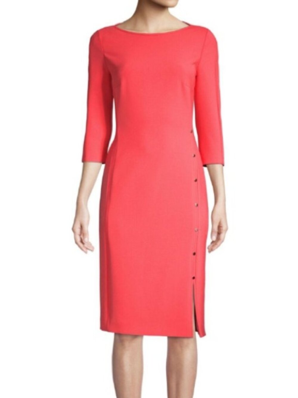 $595 Hugo Boss Coral Pink Dikena Silver Studded Trim Midi Career Dress Size 10
